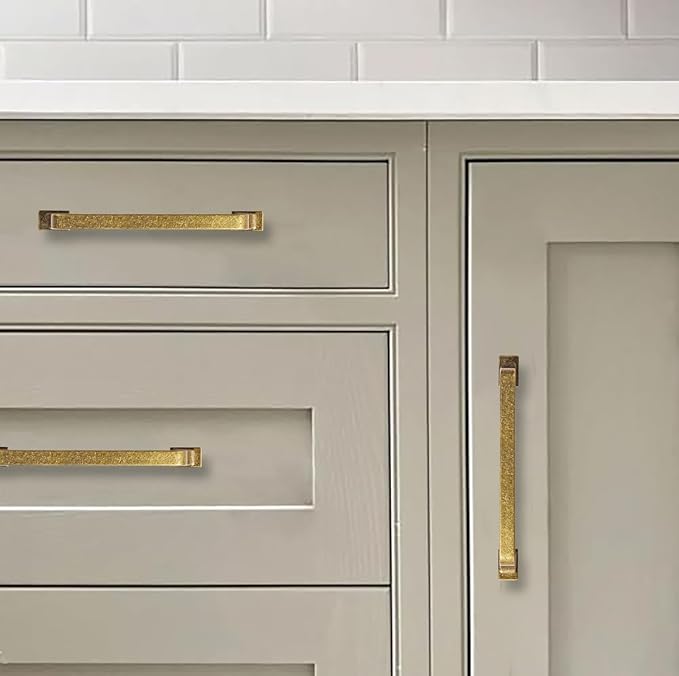 Khtumeware 10 Pack 8 Inch Brushed Brass Cabinet Handles & Pulls - Gold Drawer Hardware