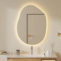 QDSSDECO Irregular LED Bathroom Mirror with Lights,Asymmetrical Led Bathroom Vanity Mirror for Wall with Front and Backlit, Anti Fog, 3 Colors and Dimmable Light, 23" x 31"