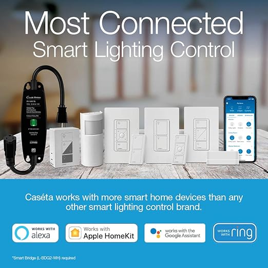 Lutron Caseta Original Smart Switch with Wallplate (Lutron Smart Hub Required), for LED Lights and Fans, 5 Amp, Single-Pole/3Way, Neutral Required, PDW-5ANS-WH-A, White