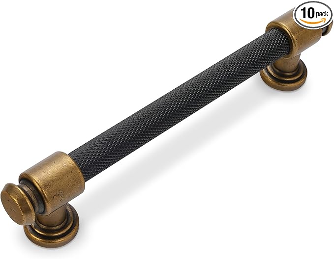 10 Pack 5 inch(128mm) Black and Antique Brass Kitchen Cabinet Handles Knurled Cabinet Pulls Black Drawer Pulls Kitchen Cabinet Hardware Dresser Handles