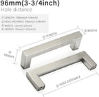 Cabinet Pulls Brushed Nickel Cabinet Handles Square Drawer Pulls, 20 Pack 3-3/4 Inch Stainless Steel Kitchen Door Cupboard Cabinet Handles, Cabinet Hardware Drawer Handles, 96mm Hole Centers