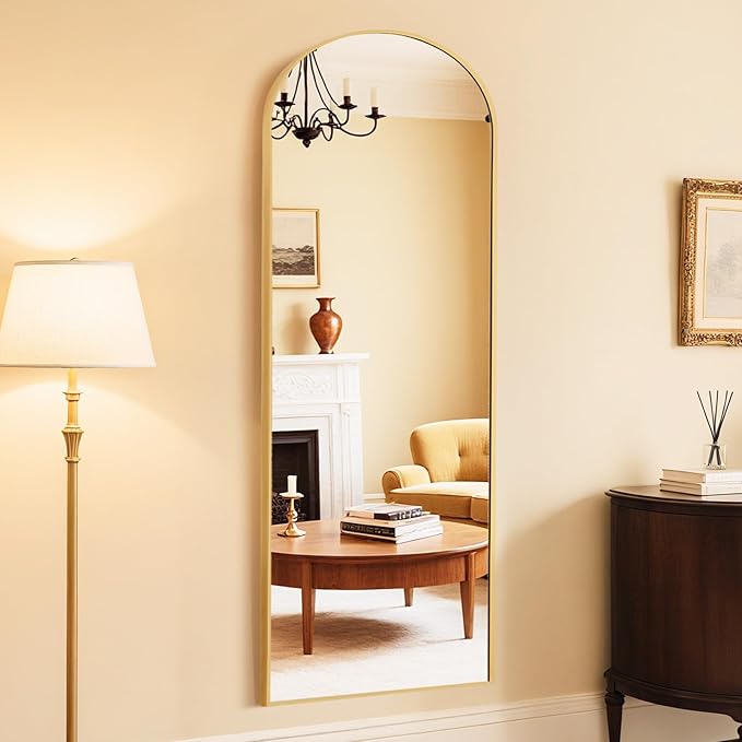 DUMOS Arched Wall-Mounted Full Length Mirror 27"x71" for Bedroom, Full Body Floor Mirror with Stand, Hanging or Leaning for Wall, Gold