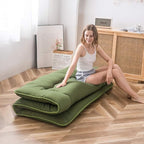 MAXYOYO Japanese Floor Mattress Futon Mattress, Thicken Tatami Mat Shiki Futon Sleeping Pad Foldable Roll Up Mattress Guest Mattress Pad Floor Lounger Bed, Green, King