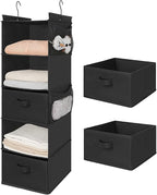 MAX Houser 5 Tier Shelf Hanging Closet Organizer, Cloth Hanging Shelf with 2 Sturdy Hooks for Storage, Foldable (Black-D2)