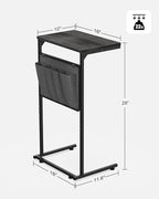 Vantic C Shaped End Table, Small Side Table for Couch and Recliner, Slide Under Sofa Tray Desk with Storage Bag for Living Room and Bedroom, Deep Grey