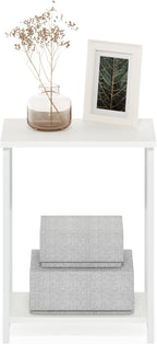 Furinno Simplistic Side Table, 2-Tier Metal Frame End Table with Open Shelf, Night Stand, Bedside Table, for Living Room, Bedroom, White