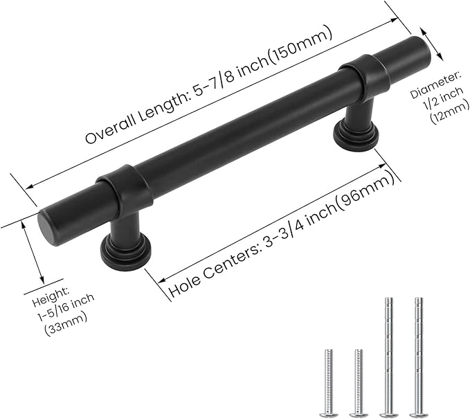 goldenwarm 6 Pack Black Cabinet Pulls 3-3/4 Inch Kitchen Cabinet Handles Black Drawer Handles Modern Dawer Pulls and Knobs Kitchen Hardware for Dresser Bathroom