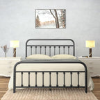Golden Gate Beds Vintage Style Metal Bed Frame with Wrought Iron Headboard and Footboard, Classic Platform Bedframe with Storage, No Box Spring Needed, Mattress Foundation, Black, Queen Size