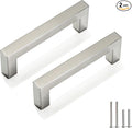 Cabinet Pulls Brushed Nickel Cabinet Handles Square Drawer Pulls, 2 Pack 3-3/4 Inch Stainless Steel Kitchen Door Cupboard Cabinet Handles, Cabinet Hardware Drawer Handles, 96mm Hole Centers
