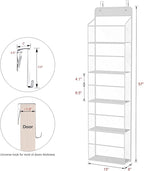 Univivi 5-Shelf Fabric Door Storage Over Door Hanging Organizer with 5 Clear Plastic Pockets & 2 Big Metal Hooks Nursery Closet Cabinet Wall Mount Hanging Storage Organizers for Baby Nursery