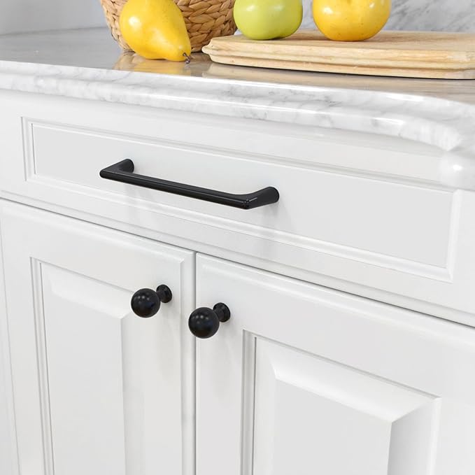 Amerdeco 10 Pack Matte Black Cabinet Knobs Single Hole Cabinet Pulls Round Kitchen Cabinet Knobs Solid Drawer Knobs Dresser Knob for Bathroom Cabinets ZH0041