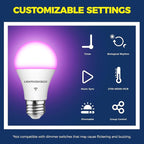 Lightinginside Smart Light Bulbs 60W Equivalent, WiFi Smart Bulb Compatible with Alexa/Google Assistant/Smart Life, A19 E26 RGBCW Color Changing, No Hub Required,2.4G WiFi, ETL Listed, 9W 800LM, 4PCS