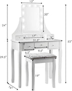 CHARMAID LED Vanity Desk with Lighted Mirror, 10 Dimming Bulbs, 5 Drawers, 3 Storage Organizers, Makeup Vanity Desk with Stool, Bedroom Dressing Table, Gift for Girls Women (White)