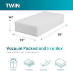 FDW | 14 Inch Twin Mattress | Medium Firm | Gel Memory Foam Mattress | White | Bed in a Box, CertiPUR-US Certified | Pressure Relief, Cooling Ventilated Foam | Washable Removable Cover