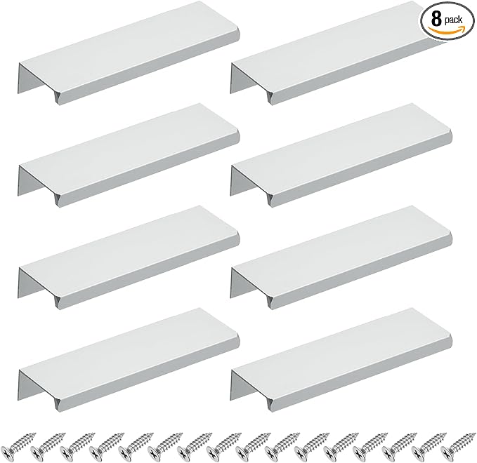 uxcell Cabinet Finger Edge Pull, 8pcs 120mm / 4.72" Aluminum Alloy Back Mount Hidden Cabinet Pulls Concealed Handle for Home Kitchen Drawer Cabinet, Silver