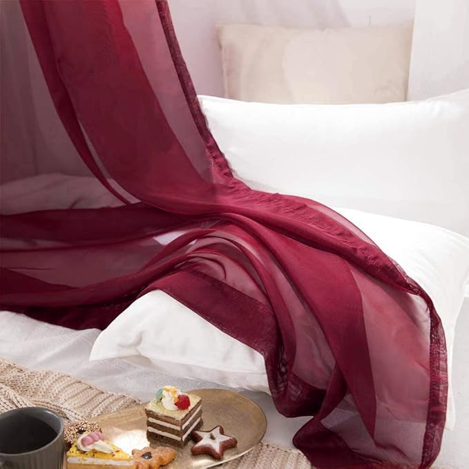 MIULEE Christmas Sheer Window Scarf Valance Extra Long Topper Window Treatment Elegant Curtain Scarves Luxury Swag Curtain Drapes for Wedding Arch Ceremony Canopy Bed, 37 x 216 One Panel, Maroon Red