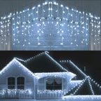 Toodour Christmas Icicle Lights Outdoor, 360 LED 29.5ft 8 Modes Fairy Icicle String Light with 60 Drops, Led Christmas Lights Twinkle for Holiday, Party, Wedding, Eaves, Xmas Decorations (White)