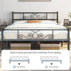 Yaheetech Queen Bed Frames Metal Platform Bed with Headboard&Footboard for Bedrooms/No Box Spring Needed/Easy Assembly/Underbed Space: 12.6’’/Black Queen Bed