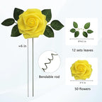 JOYLEX Artificial Flowers Realistic Roses, 50pcs Real Looking Fake Roses with Stem for DIY Wedding Bouquets Centerpieces Bridal Shower Party Home Romantic Decorations (Yellow)