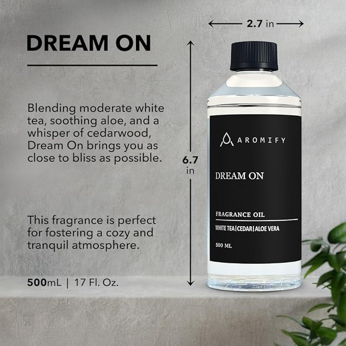 Dream On Diffuser Oil, 16.9 FL Oz, 500 mL, Luxury Hotel Scent Diffuser Oil for Home, Office & Spa, Fragrance Essential Oils for Aromatherapy, Aloe Vera & Cedarwood.