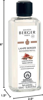 Maison Berger - Land of Spices - Lampe Berger Fragrance Refill Oil for Home Diffusers - Luxury Air Freshener with Saffron, Cinnamon & Incense Notes - 16.9 Fl Oz (500ml)