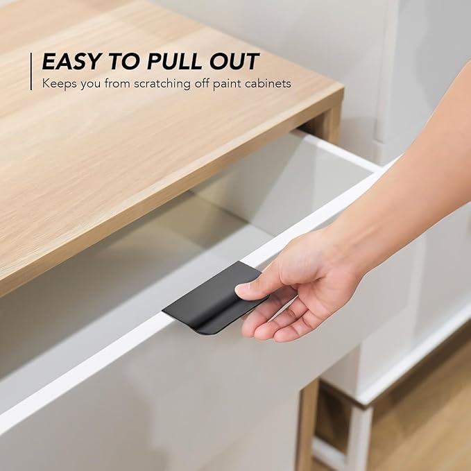 Ravinte Hardware 12 Pack Black Cabinet Handles, 3 Inch (76mm) Finger Edge Pulls, 2 Inch Hole Center, Finger Pulls for Cabinets