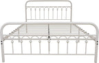 YALAXON Vintage Sturdy Queen Size Metal Bed Frame with Headboard and Footboard Basic Bed Frame No Box Spring Needed (Queen,White)