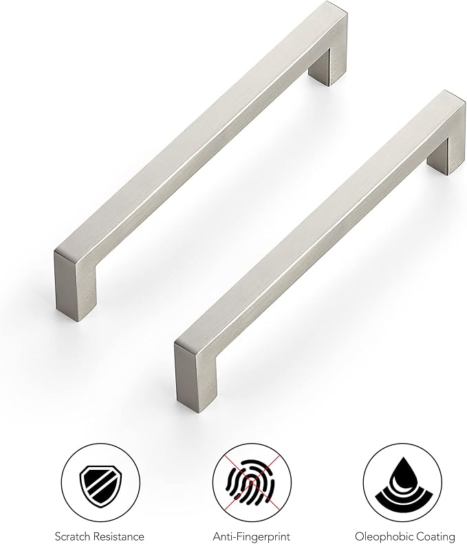 Ravinte 18 Pack 6-1/4 Inch Square Cabinet Handles - Brushed Nickel Stainless Steel Drawer Pulls - Kitchen Hardware
