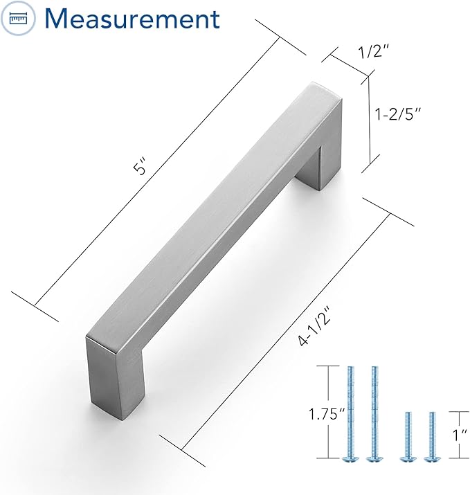 Ravinte 10 Pack Brushed Nickel Kitchen Cabinet Handles 4-1/2 Inch Cabinet Pulls Square Kitchen Hardware for Cabinet Drawer Pulls Drawer Handles Come with Screwdriver
