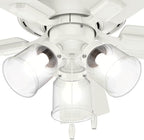 Hunter Fan Company 52152, 42 inch Crestfield Fresh White Low Profile Flush Mount Ceiling Fan with Lights LED and Pull Chain