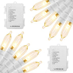 Outdoor String Lights with Timer - Battery Operated 18ft 50 LED White Wire for Indoor/Outdoor Wedding Party Garden Home, Waterproof, Warm White, 2 Pack