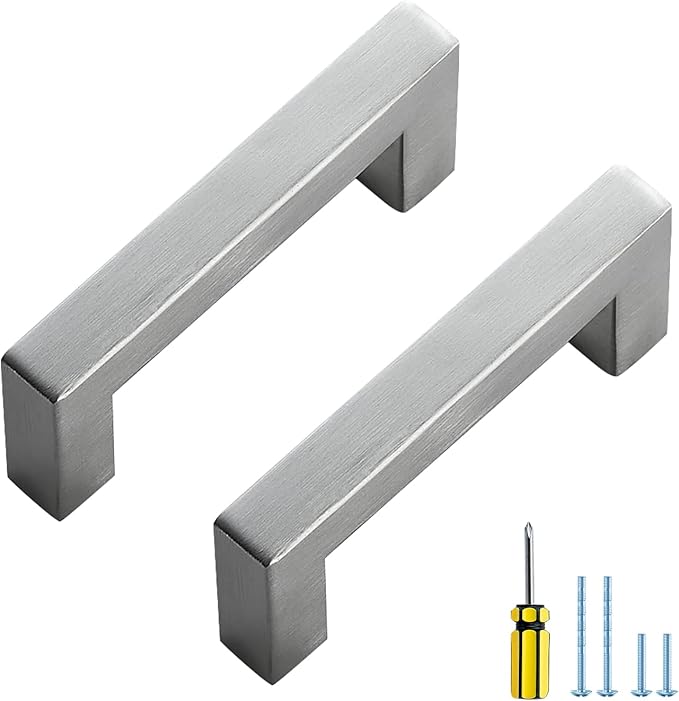 Ravinte 10 Pack Brushed Nickel Kitchen Cabinet Handles 3 Inch Cabinet Pulls Square Kitchen Hardware for Cabinet Drawer Pulls Drawer Handles Come with Screwdriver