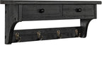 Emfogo Wood Coat Hooks Wall Mounted, Rustic Style with 4 Hooks & Shelf for Entryway, Mudroom, Bedroom, Kitchen, Bathroom (Black)