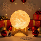 Mydethun Moon Lamp 3D Night Light - 5.9' Christmas Table Decor w/Wooden Base, Gift for Women, Mom & Kids, Bedroom Decor w/Touch-Dimmable & USB Rechargeable, Dual-Color White/Warm Yellow