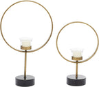 Deco 79 Metal Decorative Candle Holder Circular Votive Candle Stand, Set of 2 Candlestick Holder 15", 11"H, Gold