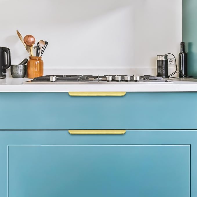 Ravinte Hardware 20 Pack Gold Cabinet Handles, 7.8 Inch (200mm) Finger Edge Pulls, 6-1/4 Inch Hole Center, Finger Pulls for Cabinets