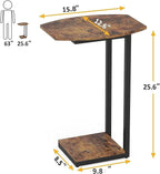 Hosfais Small Side Table End Table, C Shaped Barrel Coffee Table with Metal Frame, Wooden TV Tray for Living Room, Bedroom, Couch, Small Spaces (Rustic Brown)