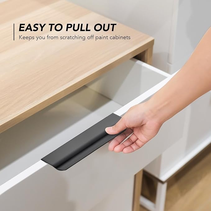 Ravinte Hardware 8 Pack Black Cabinet Handles, 5 Inch (128mm) Finger Edge Pulls, 4 Inch Hole Center, Finger Pulls for Cabinets