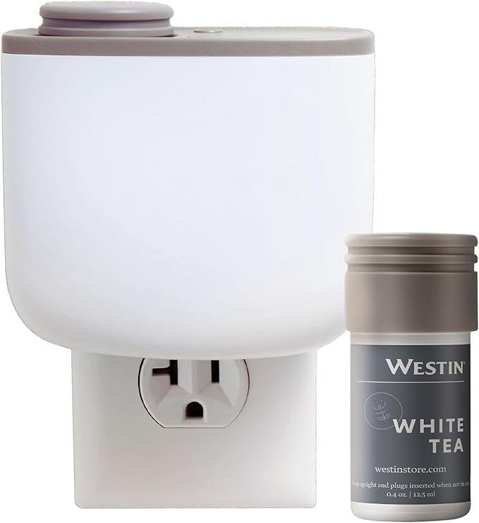 Westin Mini Home Diffuser & Fragrance Refill | Authentic White Tea Scent | Luxury Hotel Diffuser | Up to 300 Hours | Notes of White Tea, Cedar, Vanilla | Waterless Fragrance Plug-in Wall Diffusers