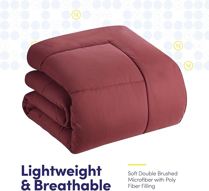Sweet Home Collection 7 Piece Comforter Set Bag Solid Color All Season Soft Down Alternative Blanket & Luxurious Microfiber Bed Sheets, Burgundy, Twin XL (Pack of 4)