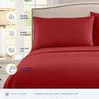 Queen Size Bed Sheets - Breathable Luxury Sheets with Full Elastic & Secure Corner Straps Built In - 1800 Supreme Collection Extra Soft Deep Pocket Bedding Set, Sheet Set, Queen, Red