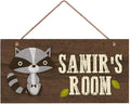 Personalized Signs Cute Raccoon Sign Customized Wall Art Decoration Custom Name Kids Room Baby Nursery Door Decor For Boys Room Girls Bedroom Little Man Cave