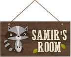 Personalized Signs Cute Raccoon Sign Customized Wall Art Decoration Custom Name Kids Room Baby Nursery Door Decor For Boys Room Girls Bedroom Little Man Cave