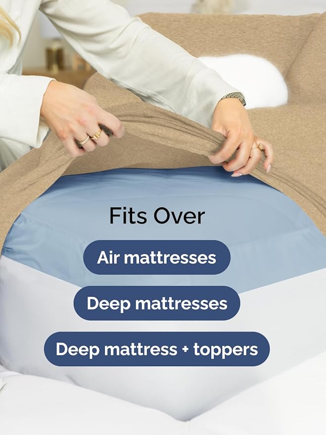 Extra Deep Full Sheet Set - 6 Piece Breathable and Cooling Sheets - Hotel Luxury Bed Sheets Set - Easy Fit - Soft, Wrinkle Free and Comfy Sheets Set - Heathered Tan Sheet Set with Extra Deep Pockets