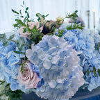 WEISPARK 100PCS Artificial Hydrangea Flowers, Fake Flowers Silk Hydrangea Full Flowers Heads with Stems for Wedding Home Party Shop Baby Shower Decor (Blue)