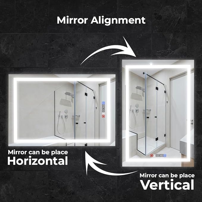 Fab Glass and Mirror Dimmable Lighted Bathroom Wall Vanity with Anti-Fog and Adjustable Colors Rectangular Frameless LED Mirror 40L X 18W Clear