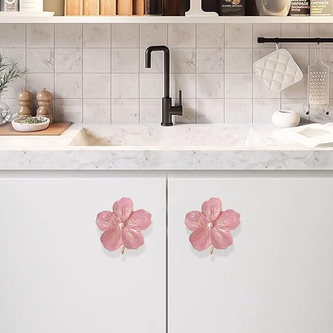 4 Pcs Petal Cabinet Knobs Creativity Flower Shaped Drawer with Metal Handles Screws for Dresser Handles Cabinet Wardrobe Door Handle Decorative Furniture (Pink Pearl)