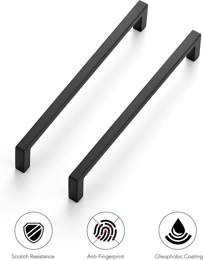 Ravinte 5 Pack Matte Black Cabinet Pulls, 6-1/4 Inch (160mm) Hole Center Slim Kitchen Handles, Square Drawer Pulls for Cabinets & Cupboards, Hardware