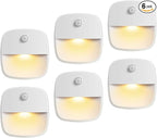 AMIR Upgraded Indoor Motion Sensor Light with PIR Technology - Battery-Powered Wall & Cabinet LED Night Light for Hallway, Bathroom, Kitchen, Stairs (Warm White, 6-Pack)