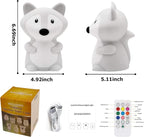 WHA&DARREN Large Fox Night Light for Kids,Cute Baby Night Light, Silicone Bedside Lamp,Sleep LED Lights Desk Light, Eye Caring, Adjustable Brightness & Color, Time Setting